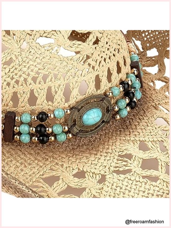 Straw Cowboy Hat with Two Decorative Bands main image 4